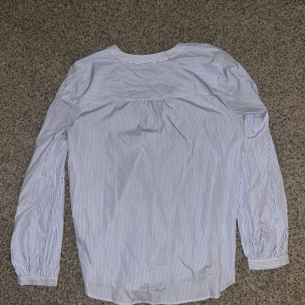 Ann Taylor Men's White and Blue Pinstripe Shirt - Picture 4 of 4